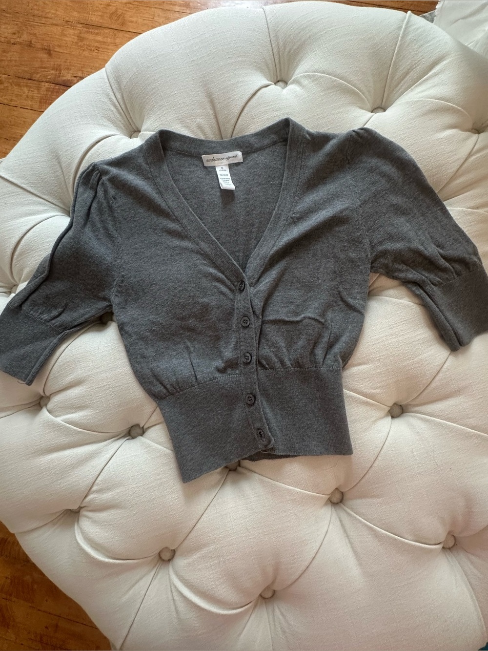 Ambiance apparel Gray V-Neck Cropped Button Cardigan Sweater